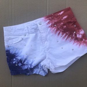 Red white and blue denim shorts